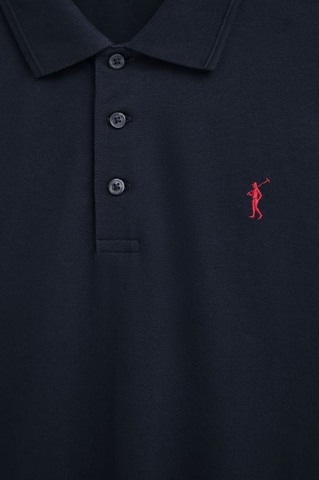 Marineblauwe polo met lange mouwen, regular fit en geborduurd Rigby Go-logo - Image 5