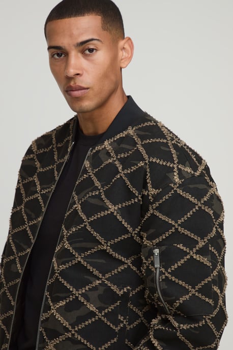 Boxy Fit Distressed Camo Bomber Jacket - Image 3