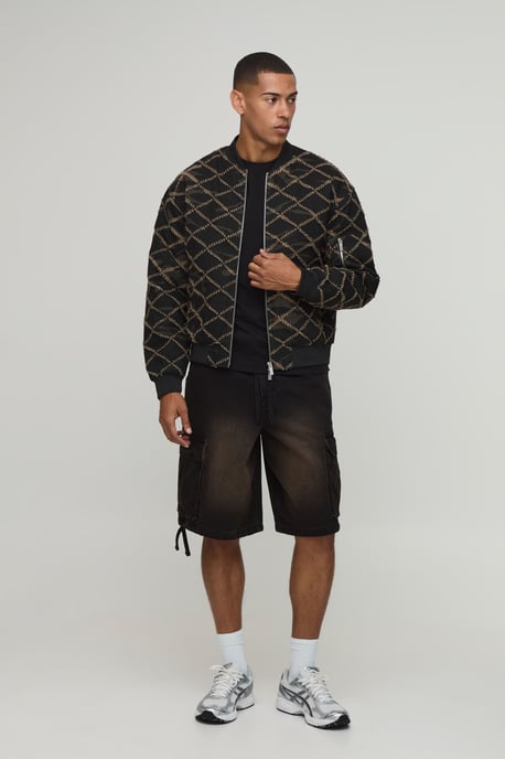 Boxy Fit Distressed Camo Bomber Jacket - Image 4