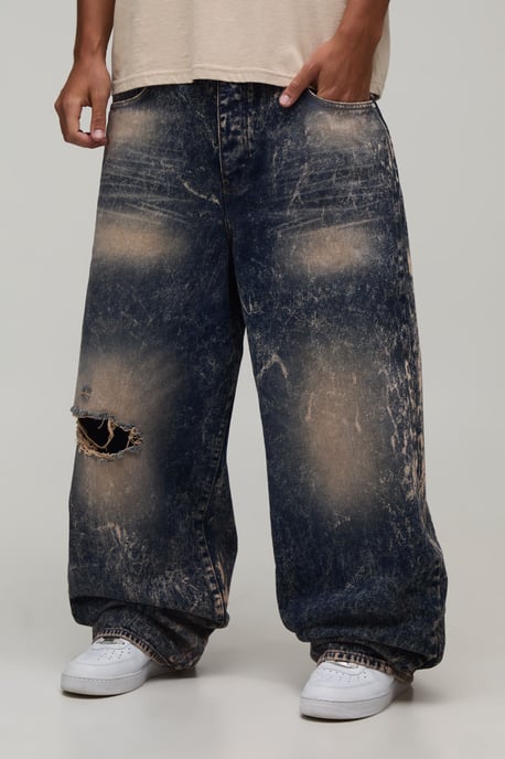 Tall Extreme Washed Ripped Super Baggy Jeans - Image 1