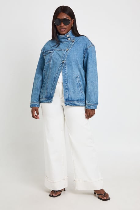 Plus Funnel Neck Denim Jacket - Image 3
