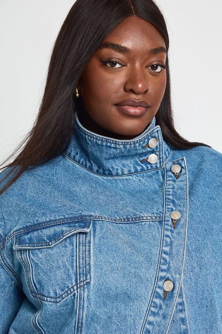 Plus Funnel Neck Denim Jacket - Image 4