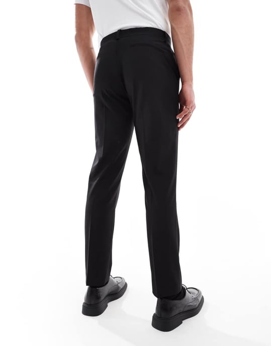 ASOS DESIGN tvättbara slim passform kostymbyxor i lätt kammade ull i svart - Image 3