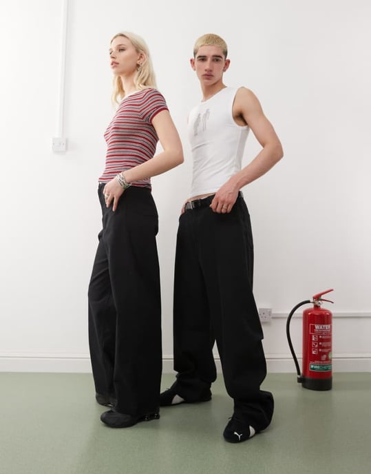 Weekday Astro Unisex linen blend trousers in black - Image 1