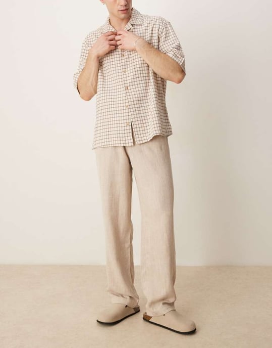 ASOS DESIGN baggybyxa med dragsko i naturlig färg - Image 1