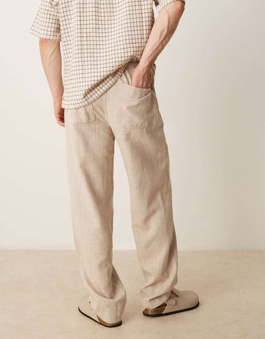 ASOS DESIGN baggybyxa med dragsko i naturlig färg - Image 2
