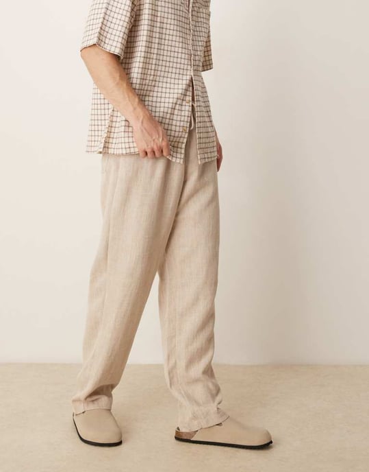 ASOS DESIGN baggybyxa med dragsko i naturlig färg - Image 3