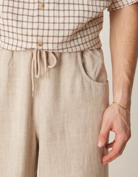 ASOS DESIGN baggybyxa med dragsko i naturlig färg - Image 4