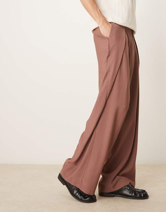 ASOS DESIGN oversized smart byxor i brunt - Image 2