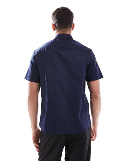 ASOS DESIGN formell lättstruken regular skjorta i marinblå - Image 3