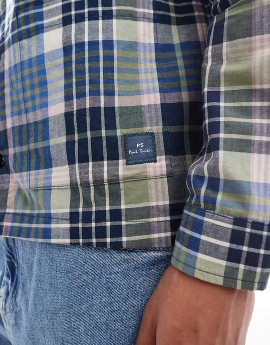 PS Paul Smith checked casual overshirt in blue - Image 4