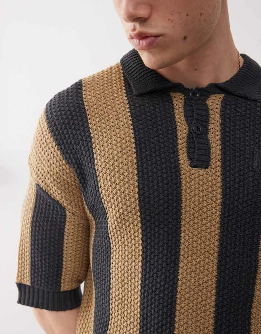 The Ragged Priest oversized stripe knit polo in khaki - Image 3