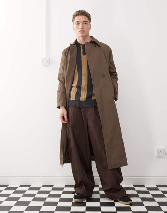 The Ragged Priest oversized stripe knit polo in khaki - Image 4