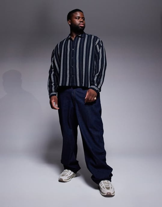 ASOS DESIGN boxig oversize randig skjorta i marinblå - Image 3