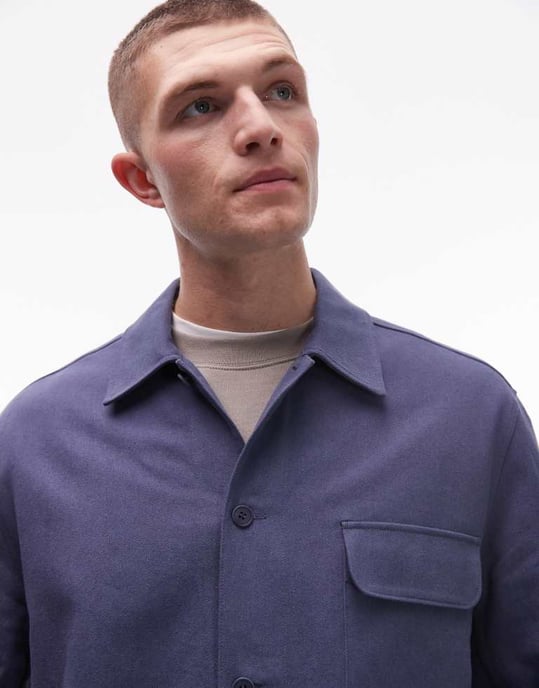 ARKET strukturerad linneblandning overshirt i blå - Image 2
