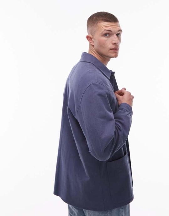 ARKET strukturerad linneblandning overshirt i blå - Image 3