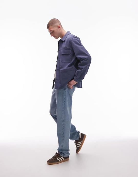 ARKET strukturerad linneblandning overshirt i blå - Image 4
