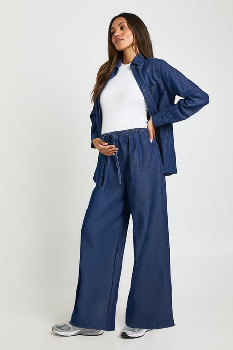Maternity Chambray Drawstring Wide Leg Trouser - Image 1