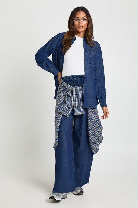 Maternity Chambray Drawstring Wide Leg Trouser - Image 3