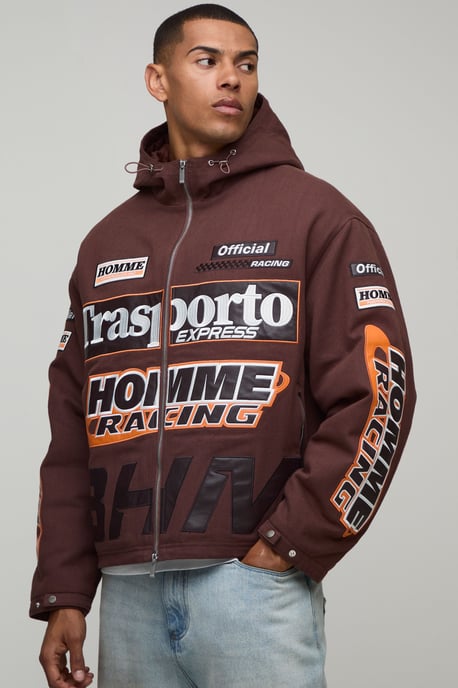 Oversized MAN Applique Twill Hooded Peaked Cagoule - Image 1