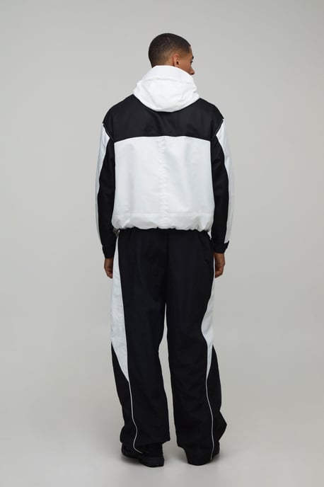 Oversized Boxy Nylon Colour Block Hooded Cagoule - Image 2