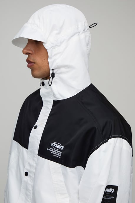 Oversized Boxy Nylon Colour Block Hooded Cagoule - Image 3