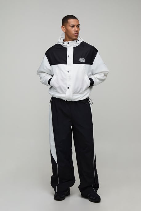 Oversized Boxy Nylon Colour Block Hooded Cagoule - Image 4