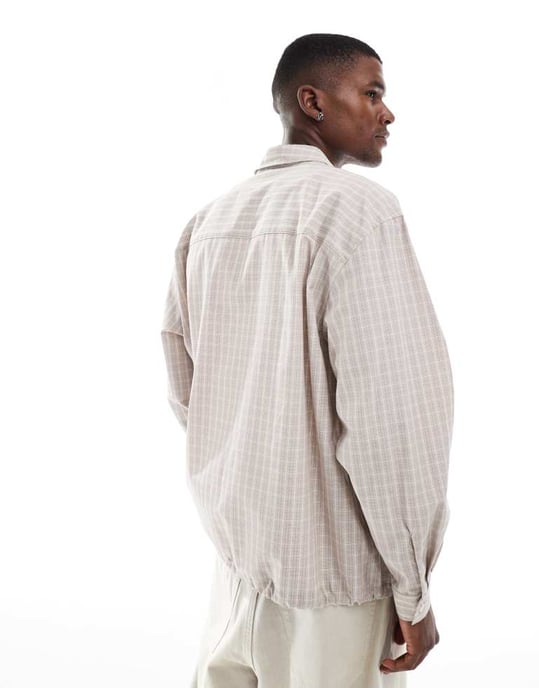 ASOS DESIGN oversize rutiga skjortan i ljusgrått - Image 3