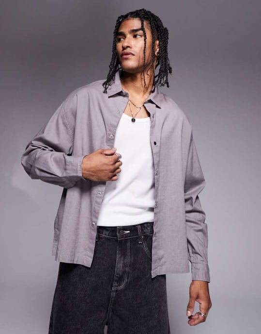 ASOS DESIGN boxig oversized skjorta i grått - Image 1