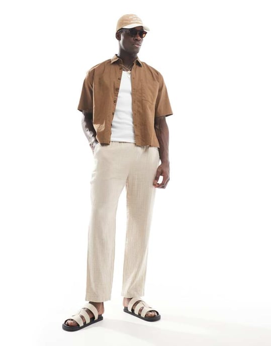 ONLY & SONS boxy fit linneblandning skjorta i brunt - Image 3