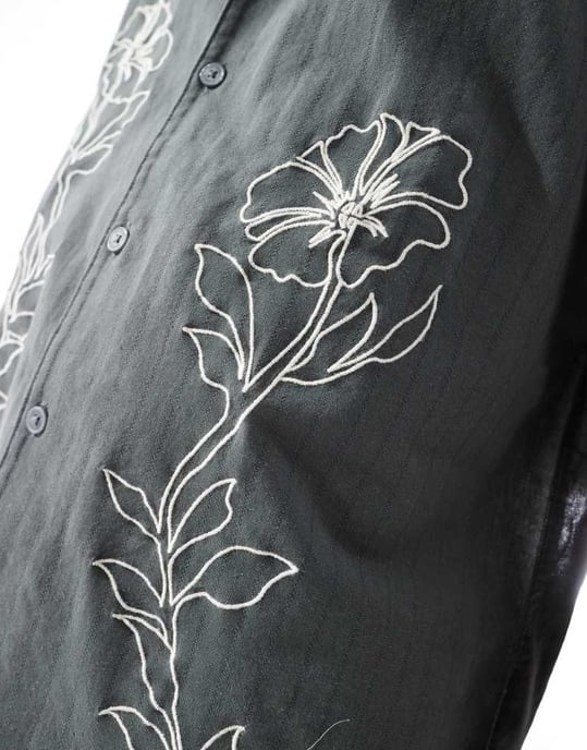 ONLY & SONS broderad detalj resortskjorta i grått - Image 4