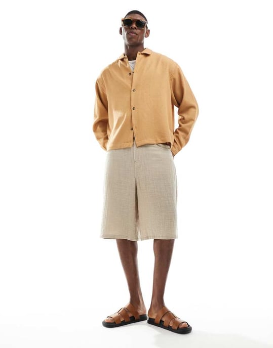 ASOS DESIGN överdimensionerad texturerad skjorta i beige - Image 2