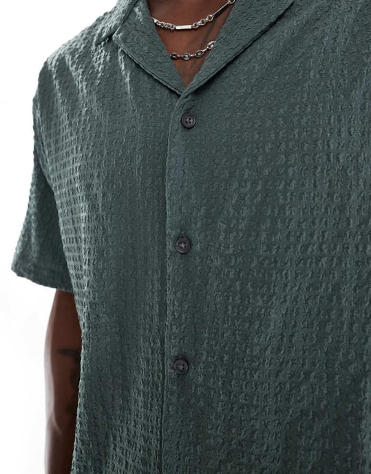 Jack & Jones revere krage seersucker kortärmad skjorta i grön - Image 3
