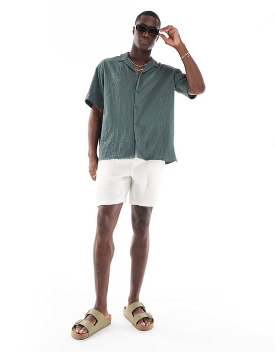 Jack & Jones revere krage seersucker kortärmad skjorta i grön - Image 4