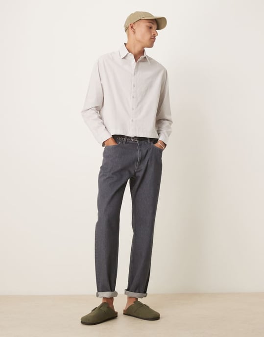 ASOS DESIGN boxig oversized poplin-skjorta i ljusgrå - Image 2