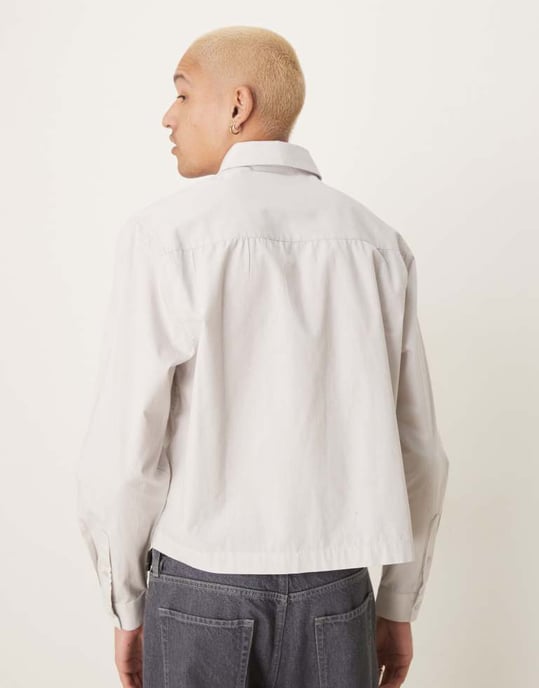 ASOS DESIGN boxig oversized poplin-skjorta i ljusgrå - Image 3