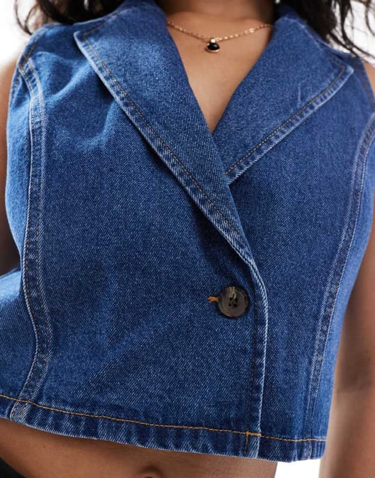ASOS DESIGN denimväst i mellanhav blå - Image 4