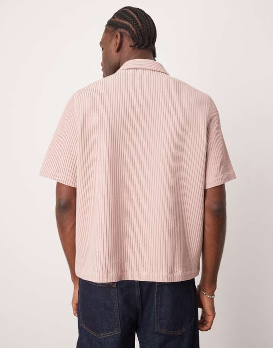 ASOS DESIGN boxy lös passform reversibel plisserad skjorta i rosa - Image 3