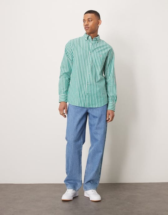 GANT sköldlogotyp klassisk randig poplinsskjorta i midgrön - Image 2