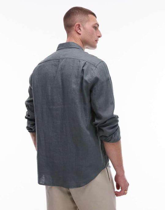 ARKET regular fit linne skjorta i khaki - Image 4
