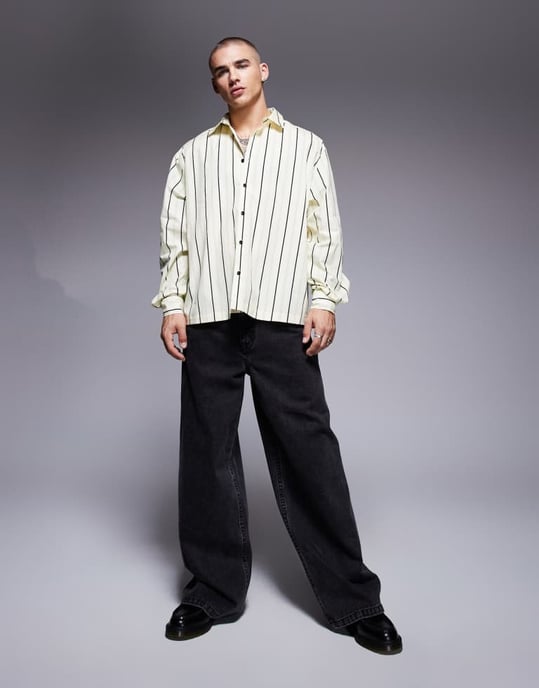 ASOS DESIGN oversized randig skjorta i gul - Image 2