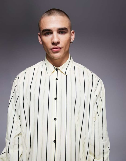 ASOS DESIGN oversized randig skjorta i gul - Image 3