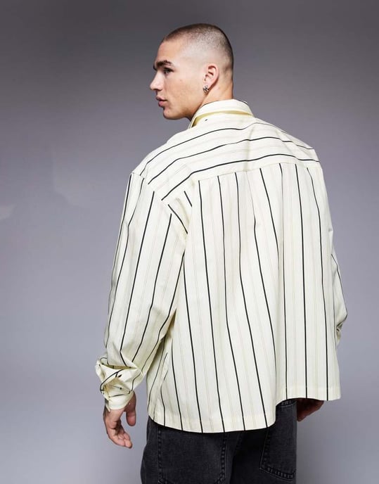 ASOS DESIGN oversized randig skjorta i gul - Image 4