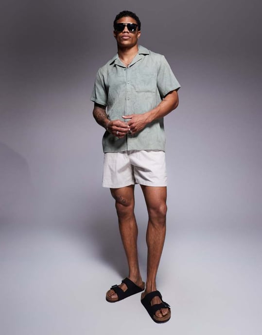 South Beach textured short sleeve beach shirt in green - Image 2