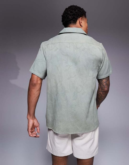 South Beach textured short sleeve beach shirt in green - Image 4