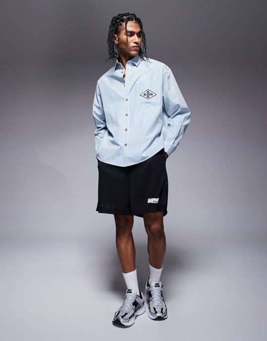 ASOS DESIGN oversize randig skjorta med broderi i grön - Image 2
