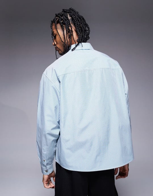 ASOS DESIGN oversize randig skjorta med broderi i grön - Image 4