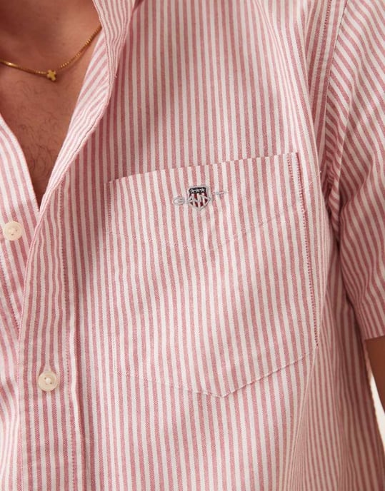GANT sköldlogotyp kortärmad randig oxfordskjorta i rosa - Image 3