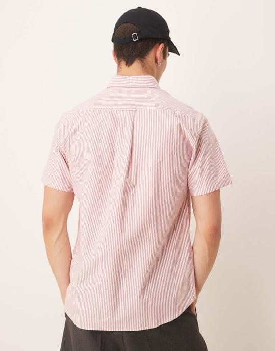 GANT sköldlogotyp kortärmad randig oxfordskjorta i rosa - Image 4