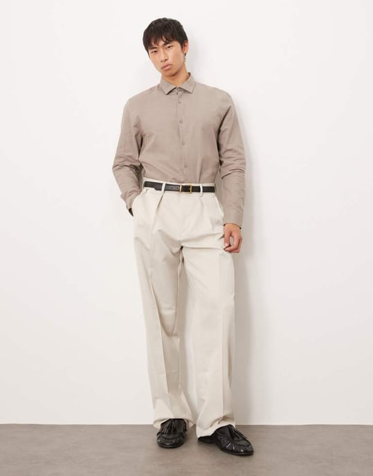ASOS DESIGN formell linneblandning regular skjorta i brunt - Image 3
